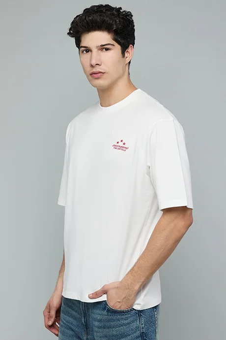 أر أند بي Printed T-Shirt with Crew Neck and Short Sleeves