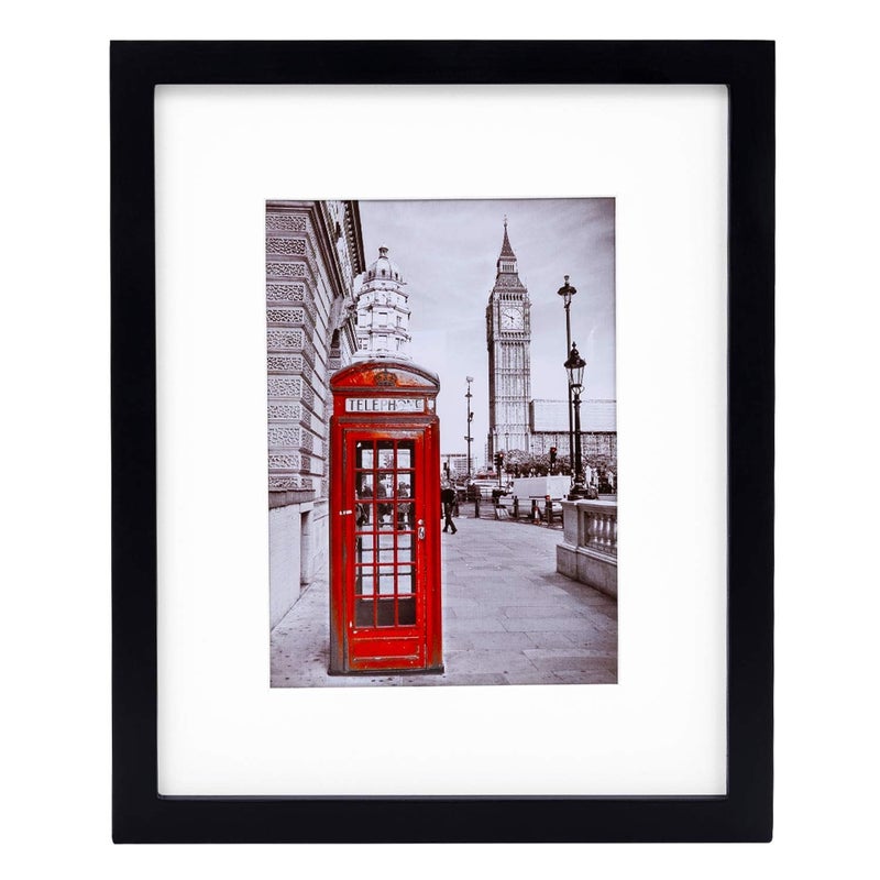 eletecpro 11x14 Picture Frame Made of Solid Wood with Glass Cover Horizontal and Vertical Display 8x10  85x11 with 2 Mats or 11x14 Without Mat for Wall or Tabletop Display Black