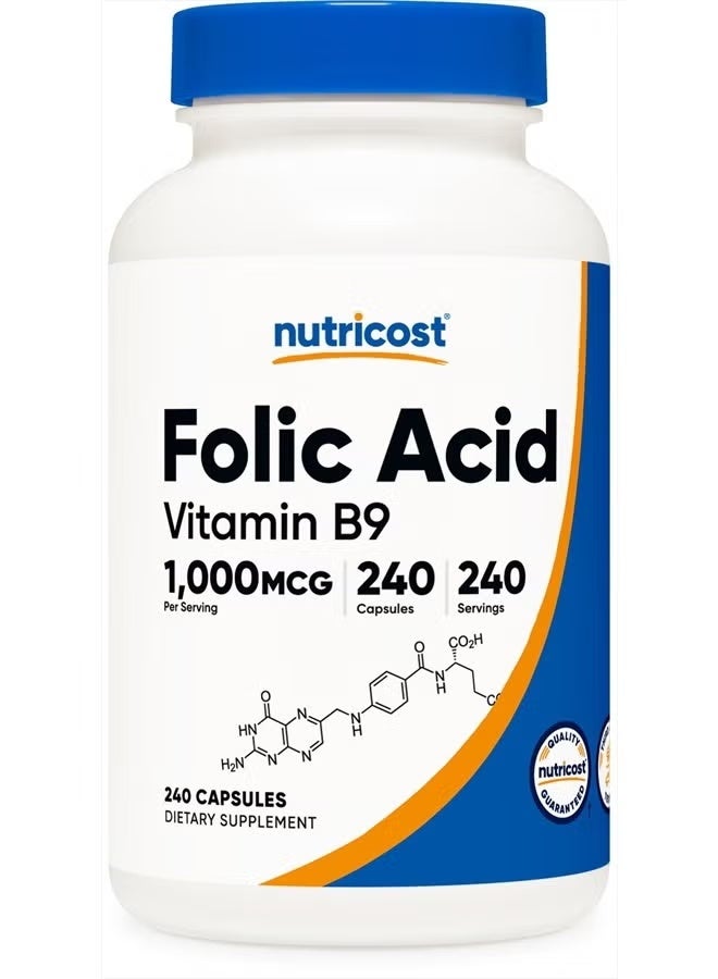 Nutricost, Folic Acid, 1,000 mcg, 240 Capsules - Image 1