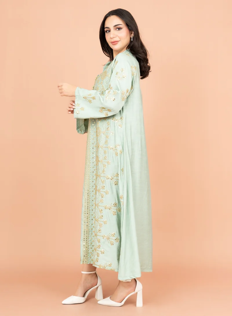 IKKXA Elegant Jalabiya with Intricate Embroidery Work IK6005 Turquoise