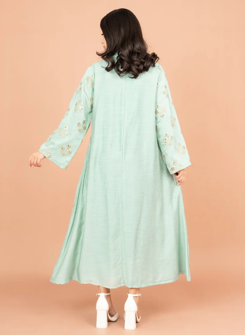 IKKXA Elegant Jalabiya with Intricate Embroidery Work IK6005 Turquoise