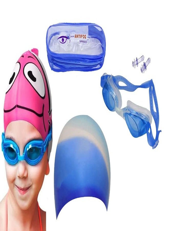 Pelo Cartoon Swim Cap with Swimming Goggles for Kids Boys and Girls Random Design Multi Color Pack of 1 - Image 1