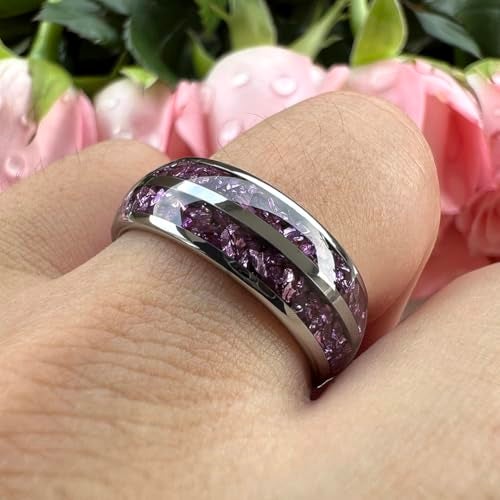 TUTISS 8mm Tungsten Rings for Men Women Purple Amethyst Inlay Fashion Engagement Promise Wedding Band Polished Comfort Fit Size 10.5 - Image 5