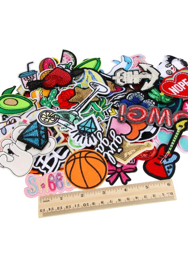 Augsun 60pcs Random Assorted Styles Embroidered Iron on Patches DIY Sew Applique Repair Patch Iron onSew on Patches for BackpacksPantsClothesJeansJacketsHat - Image 2
