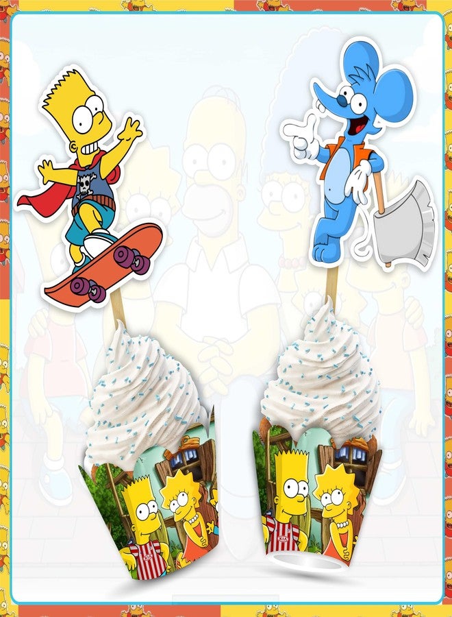 Seyal "Brt Simpson Cupcake Wrapper - Cartoon Theme Birthday Party Decorations for Boys Girls - Donut Party Supplies for Cupcakes, Muffins, and Desserts - Perfect for Birthday Celebrations & Events" - Image 1