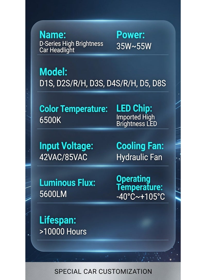 مصباح أمامي للسيارة من سلسلة D بتقنية LED، طراز Y5D-D1-6500K، ضوء أبيض 6500 كلفن، قدرة 55 واط، مصباح عالي السطوع، تصميم تبريد من الألومنيوم المستخدم في صناعة الطائرات، عمر افتراضي طويل. - Image 2