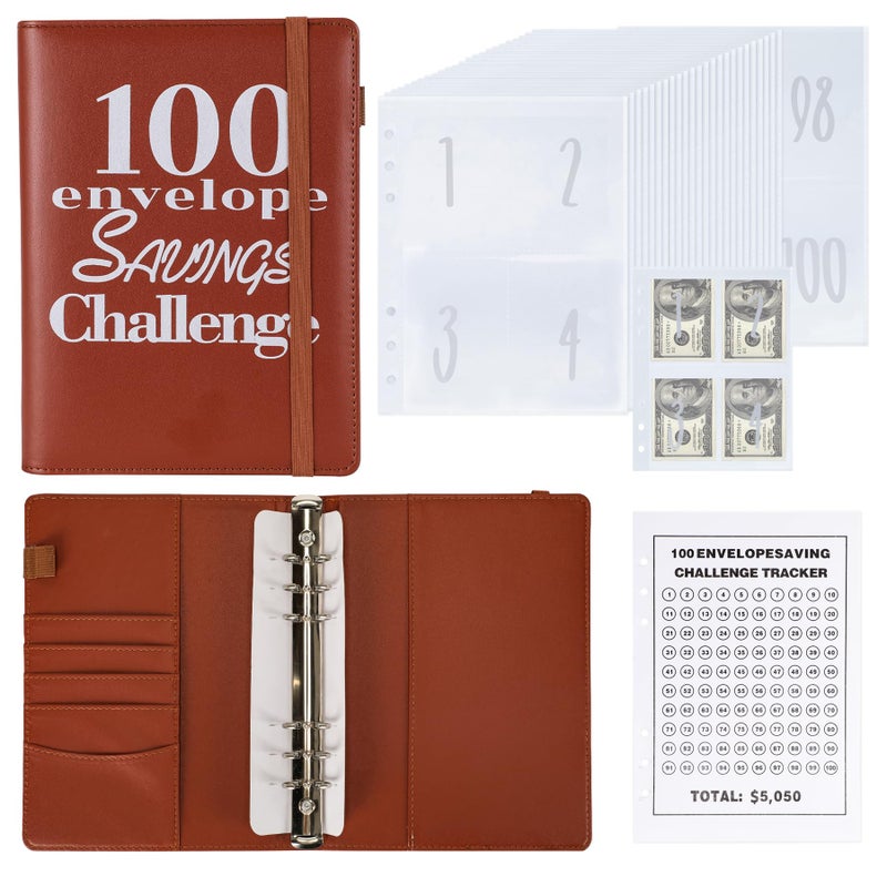 NICOOTH 100 Envelopes Money Saving Binder A5 Savings Challenge Book Easy and Fun Way to Save $5050 - Image 1