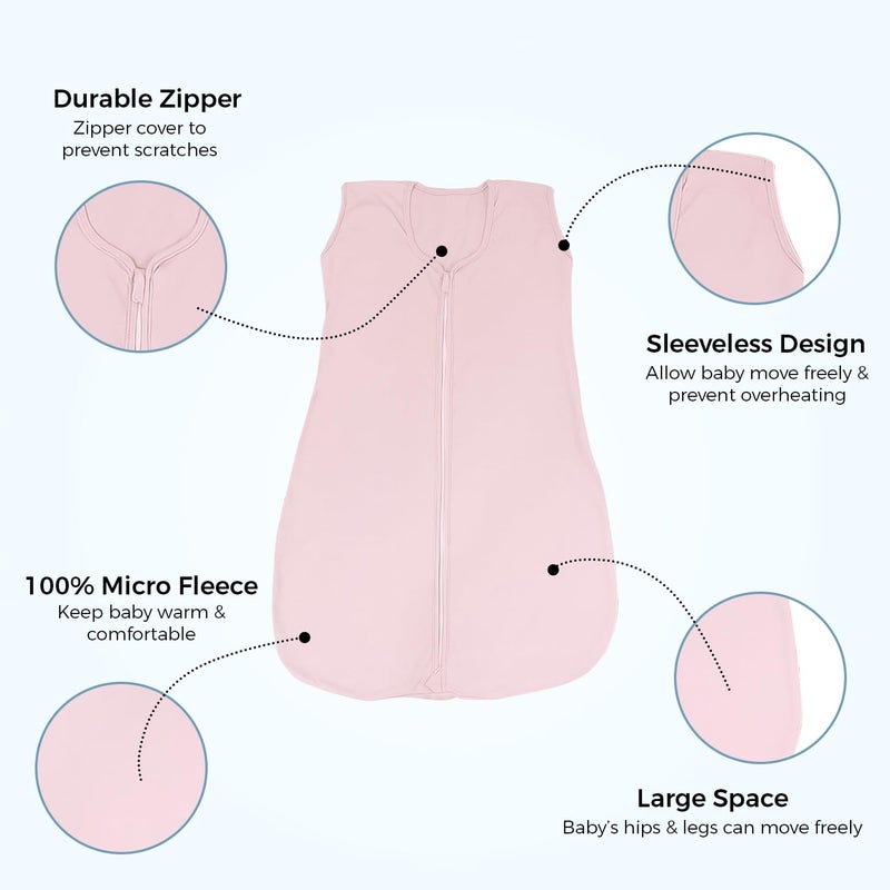 ZIKKU Baby Sleeping Bag 100% Cotton, Newborn Baby Sleeping Bag, Washable, Soft and Breathable, Double Zipper, Sleeveless, Cozy Sleeping Sack for Babies and Toddlers (Pink, 6-12 Months) - Image 2