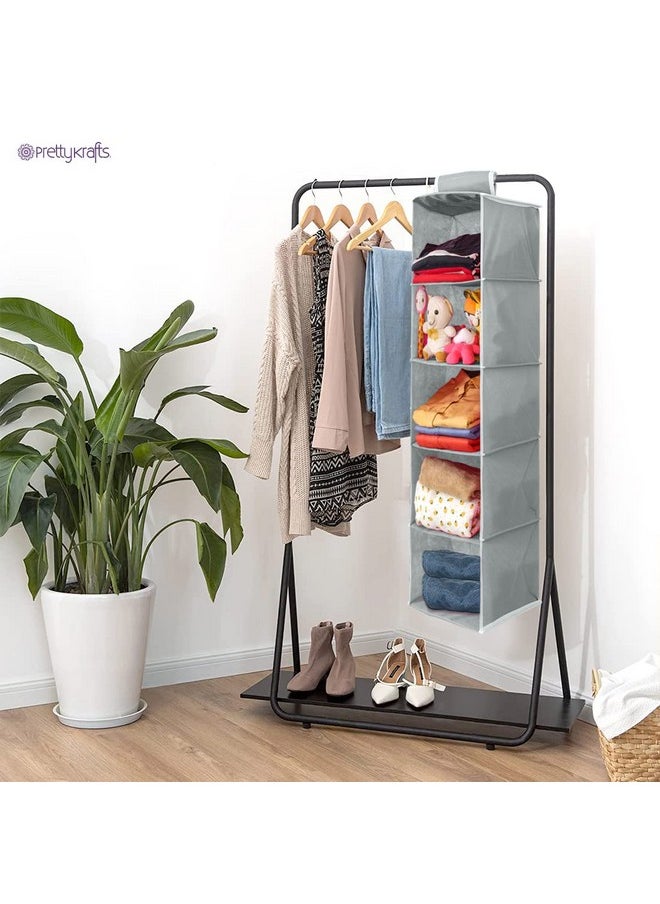 5 Tiers Clothes Hanging Organizer/Wall Mount Storage With Clear Windows And 1 Velcro Loop/Non-Woven Fabric Wall Closet Organizer For Bedroom Wardrobe, Garments, Shoes, Hanger Bag/Grey - pzsku/Z9C59FA32A19ADFAE0430Z/45/_/1735817602/2680de32-8f0a-43b5-941f-1932f8e9418a