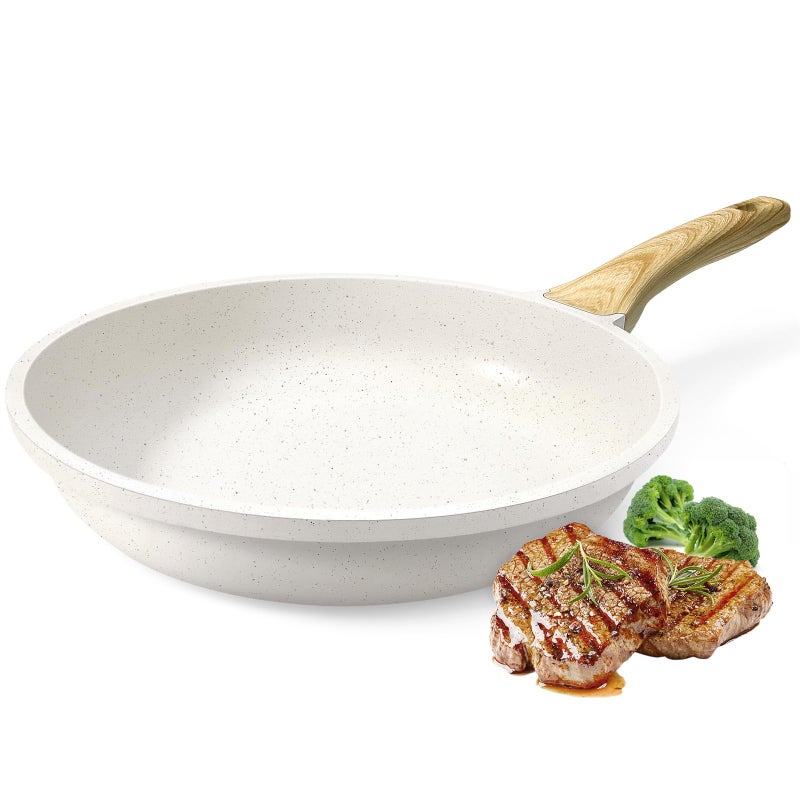 GiPP Nonstick Skillet Frying PanWhite Granite Non Stick PansOmelette Pan with HeatResistant HandleCompatible with All StovetopsPFOA Free White 24cm