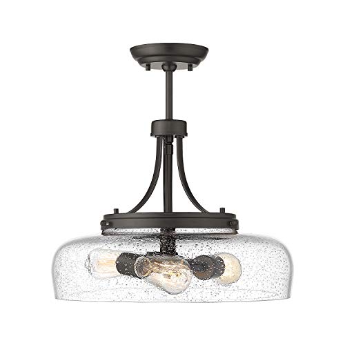EAPUDUN Farmhouse Semi Flush Mount Ceiling Light Fixture, 3-Light Industrial Pendant Light in Oil Rubbed Bronze Finish with Clear Seeded Glass Shade, SMA1126-ORB - Image 1