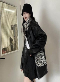 Women Faux Leather Jacket PU Leather Coat Women's Winter Motorcycle Clothing Leopard Print Cotton-Padded Jacket
