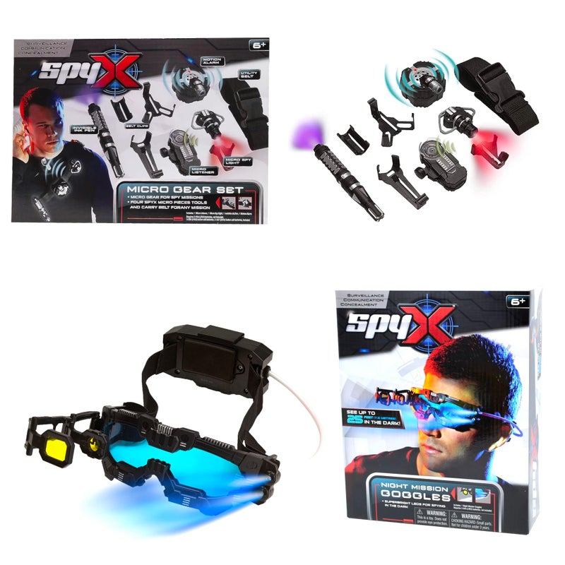 SpyX Micro Gear Set Night Mission Goggles 4 MustHave Spy Tools Attached to an Adjustable Belt LED Light Beams Glasses Jr Agent Favorite Perfect for Your Spy Gear Collection