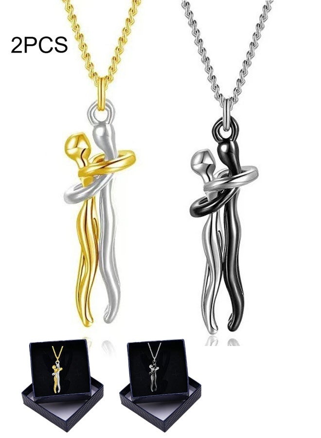 Happy D 2 Couples Necklaces Personalized Hug Necklace Stainless Steel 'Love You Forever' Necklace for Women and Men Gift for Him and Her Birthday Small Size (Includes 2 Gift Boxes)