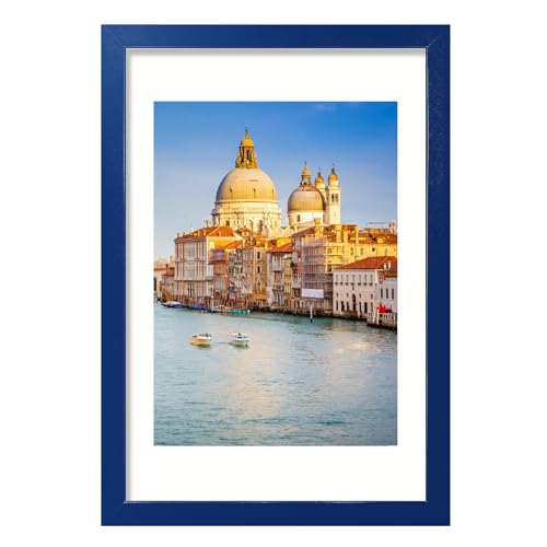 wyooxoo 12x18 Picture Frame Dark blue Solid Wood Photo Frames Display Pictures 11x14 with Mat or 12x18 Without Mat Colorful Frame For Wall - Image 1