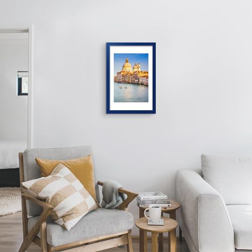 wyooxoo 12x18 Picture Frame Dark blue Solid Wood Photo Frames Display Pictures 11x14 with Mat or 12x18 Without Mat Colorful Frame For Wall - Image 4