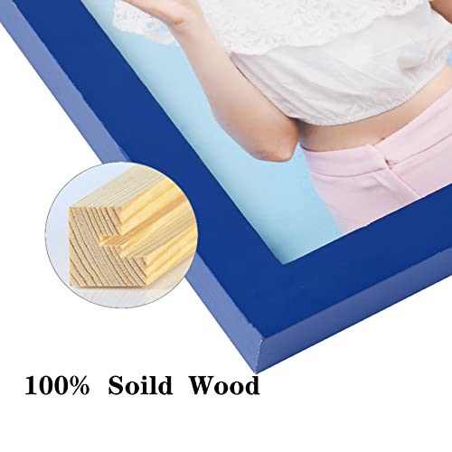 wyooxoo 12x18 Picture Frame Dark blue Solid Wood Photo Frames Display Pictures 11x14 with Mat or 12x18 Without Mat Colorful Frame For Wall - Image 3