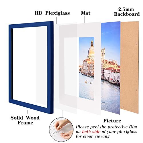 wyooxoo 12x18 Picture Frame Dark blue Solid Wood Photo Frames Display Pictures 11x14 with Mat or 12x18 Without Mat Colorful Frame For Wall - Image 2