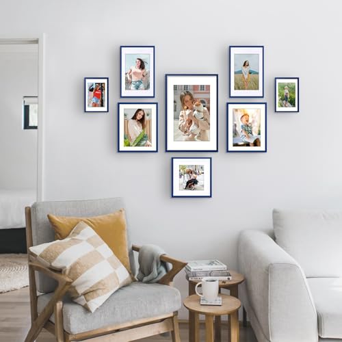wyooxoo 12x18 Picture Frame Dark blue Solid Wood Photo Frames Display Pictures 11x14 with Mat or 12x18 Without Mat Colorful Frame For Wall - Image 5