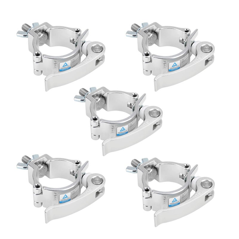 MOUNTAIN_ARK 5 Pack Stage Lighting Clamp Fits 2" OD or F34 Truss, Heavy Duty Aluminum O-Clamp DJ Truss Light Mount with Quick Lock Release, Load 220 Lbs, Silver - Image 1