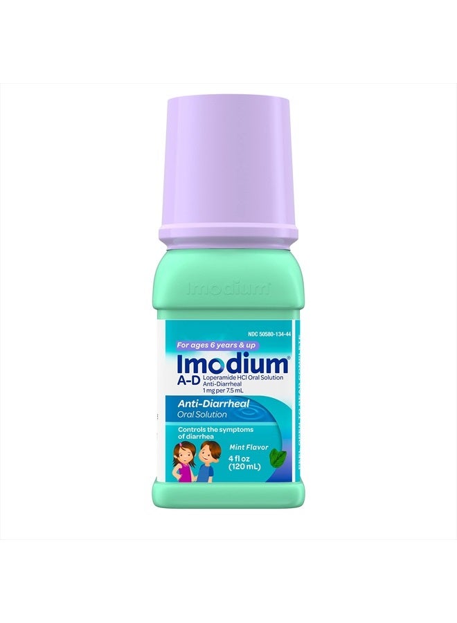 IMODIUM A-D Children's Liquid Anti-Diarrheal Medicine with Loperamide Hydrochloride for Diarrhea Symptom Treatment & Control for Kids, Mint Flavor, 4 fl. oz - Image 1