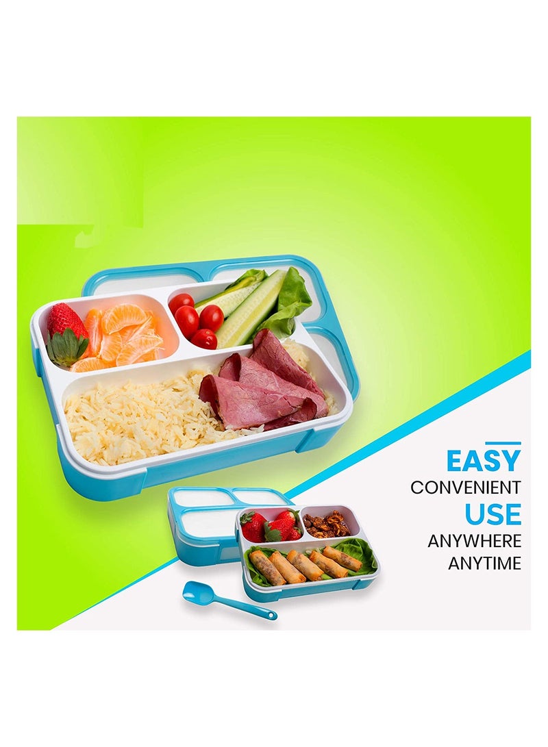 Yooee Bento Lunch Box with Cutlery and 3 Compartments, Suitable for Microwave and Dishwasher, Blue 800ml - Image 5