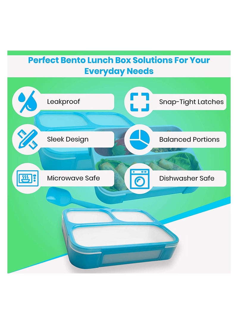 Yooee Bento Lunch Box with Cutlery and 3 Compartments, Suitable for Microwave and Dishwasher, Blue 800ml - Image 4