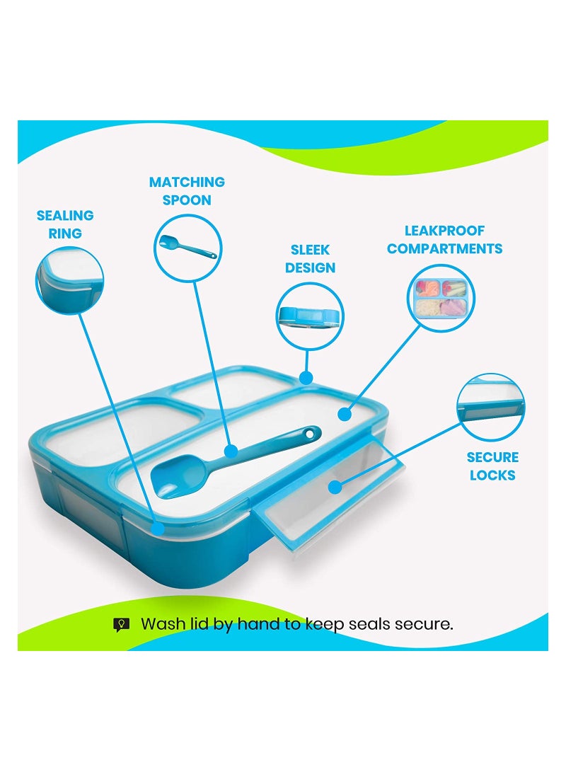 Yooee Bento Lunch Box with Cutlery and 3 Compartments, Suitable for Microwave and Dishwasher, Blue 800ml - Image 3