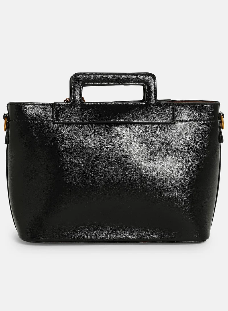 Haute Sauce Solid Zip Lock Regular Vegan Leather Hand Bag For Women