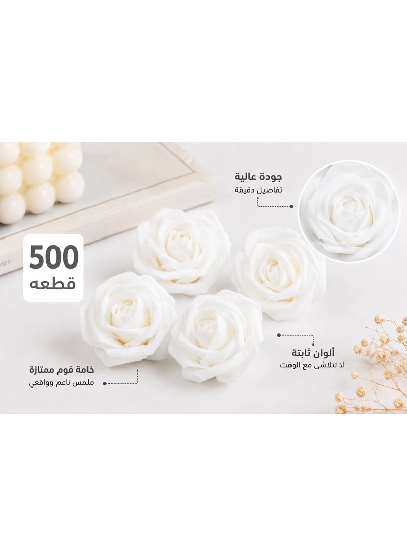 500Pcs White Artificial Foam Roses For Home Decor – Decorative Flower Heads For Wedding, Vase Arrangement & Event Decoration - Image 1
