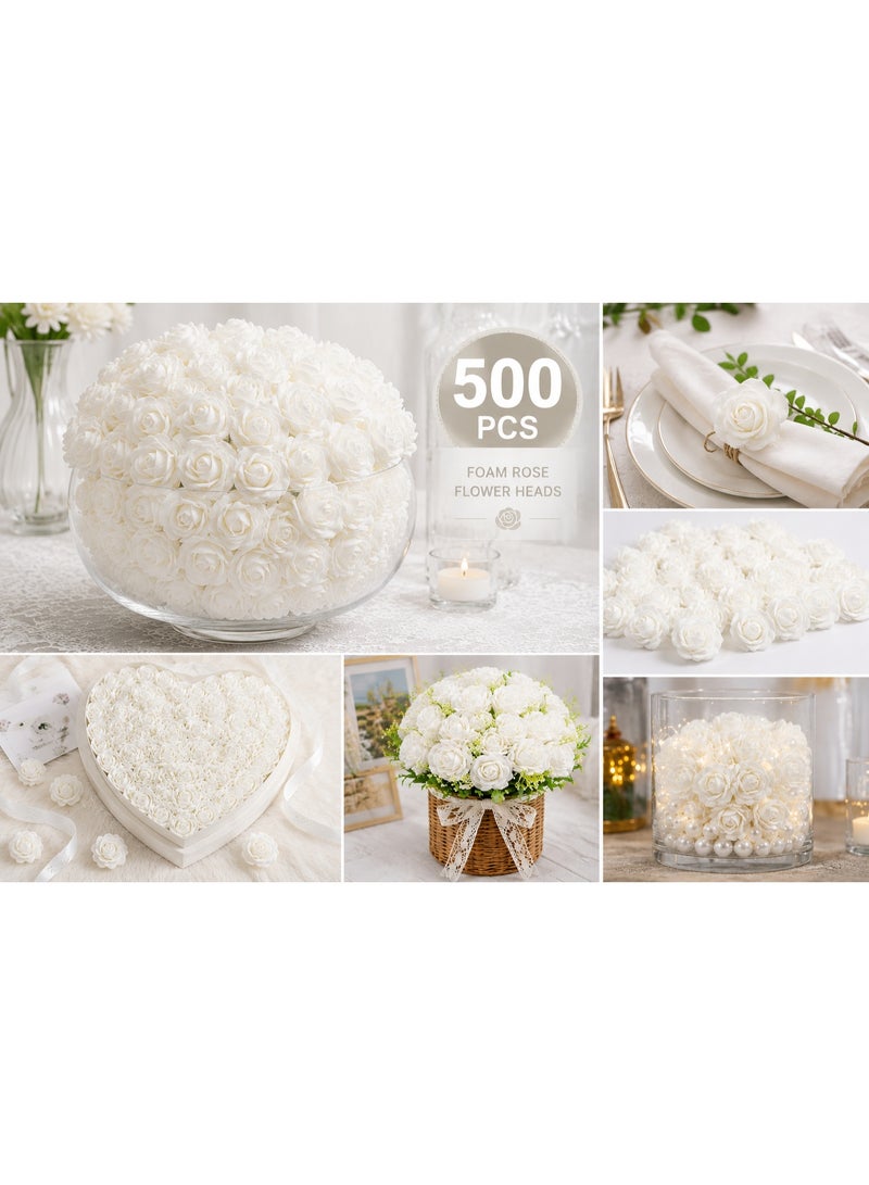 500Pcs White Artificial Foam Roses For Home Decor – Decorative Flower Heads For Wedding, Vase Arrangement & Event Decoration - Image 4