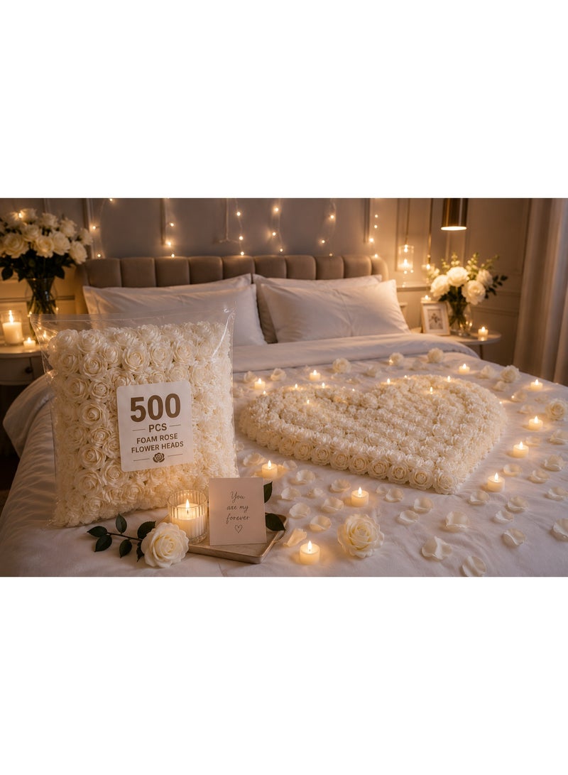 500Pcs White Artificial Foam Roses For Home Decor – Decorative Flower Heads For Wedding, Vase Arrangement & Event Decoration - Image 5