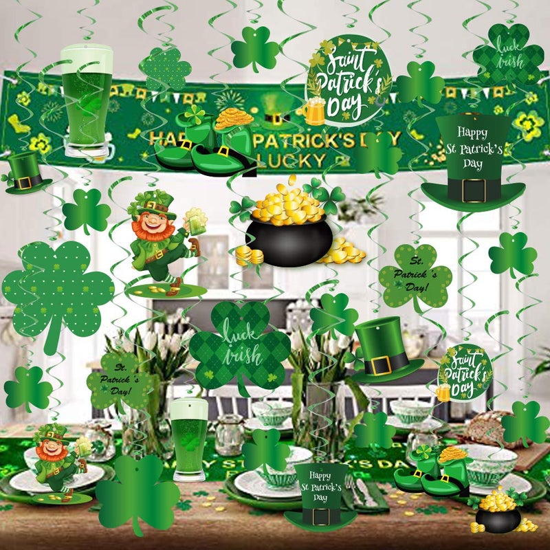 GOER St. Patrick's Day Party Decorations,30 Pcs Irish Shamrock St. Patrick's Day Hanging Swirls Party Supplies - Image 4
