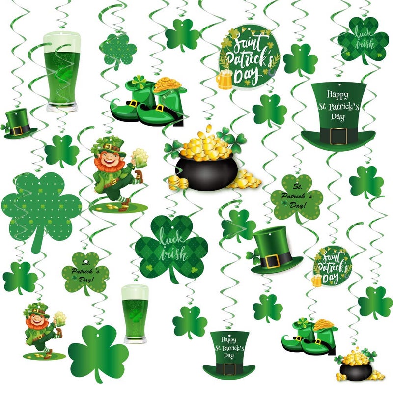 GOER St. Patrick's Day Party Decorations,30 Pcs Irish Shamrock St. Patrick's Day Hanging Swirls Party Supplies - Image 1