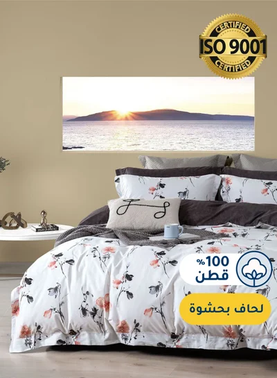 Master Home Textile Cotton Floral Comforter Sets, Fits 200 x 200 cm Double Size Bed, 8 Pcs, 100% Cotton 200 Thread Count, With Fixed Filling, Selena  Series