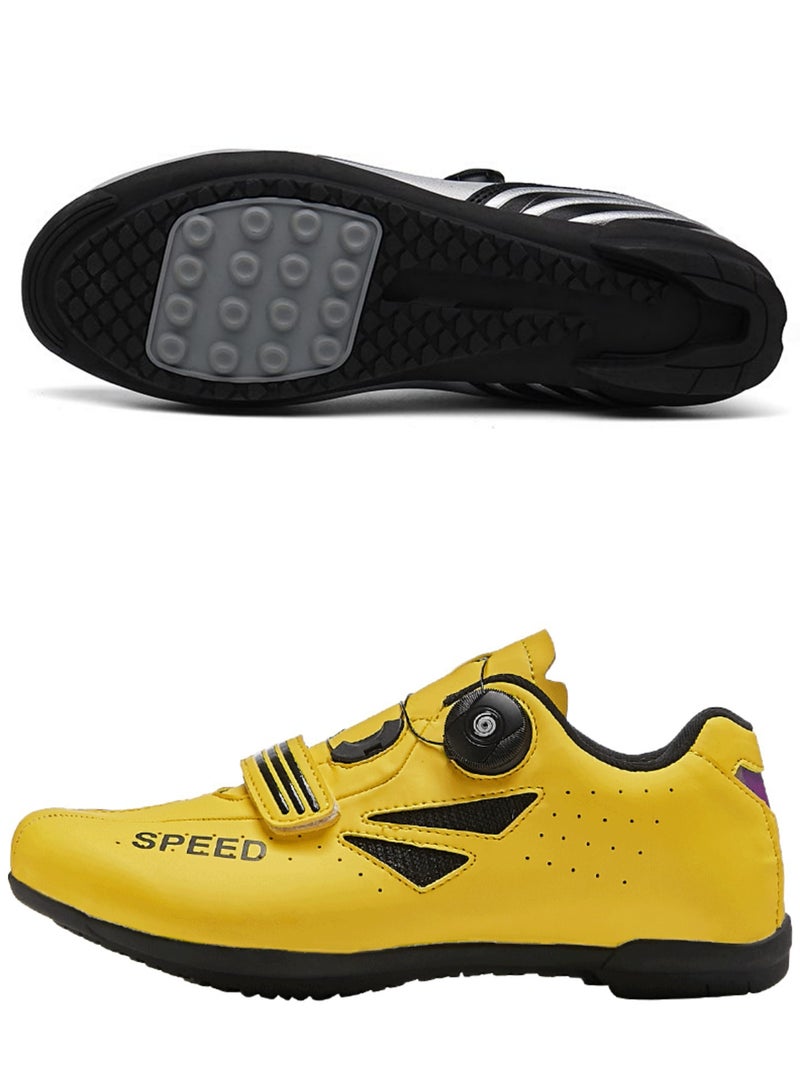 Generic 2023 New Cycling Shoes Casual Mens and Womens Road Bicycle Shoes Outdoor Hard Sole Mountain Cycling Sneakers Yellow lockless 