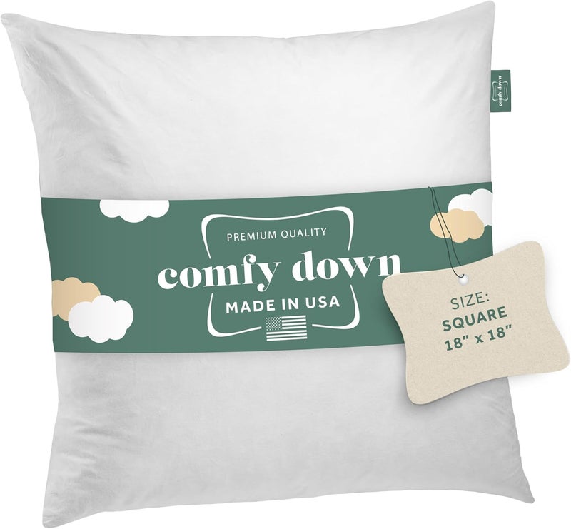 ComfyDown Decorative Throw Pillow Insert, Down and Feathers Fill, 100% Cotton Cover 233 Thread Count, Square Pillow Insert - Made in USA (18" x 18") - Image 3