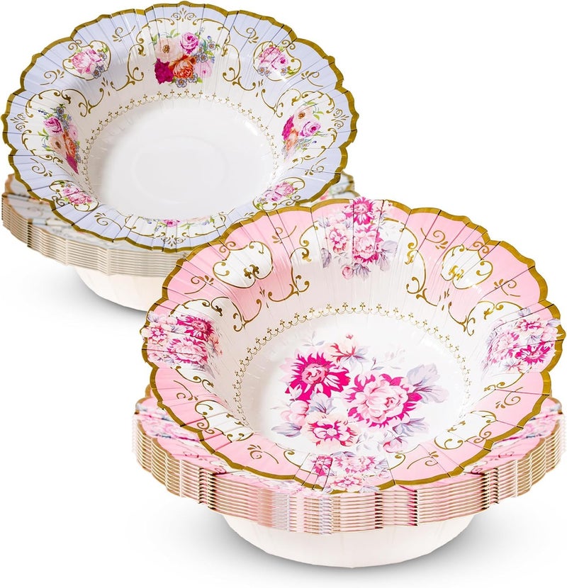 Talking Tables 12 x Vintage Floral Paper Bowls for Birthdays Mothers Day Pretty Bowls for Afternoon Tea Party Decorations Baby Shower Wedding and Bridgerton Themed Parties 8 Diameter