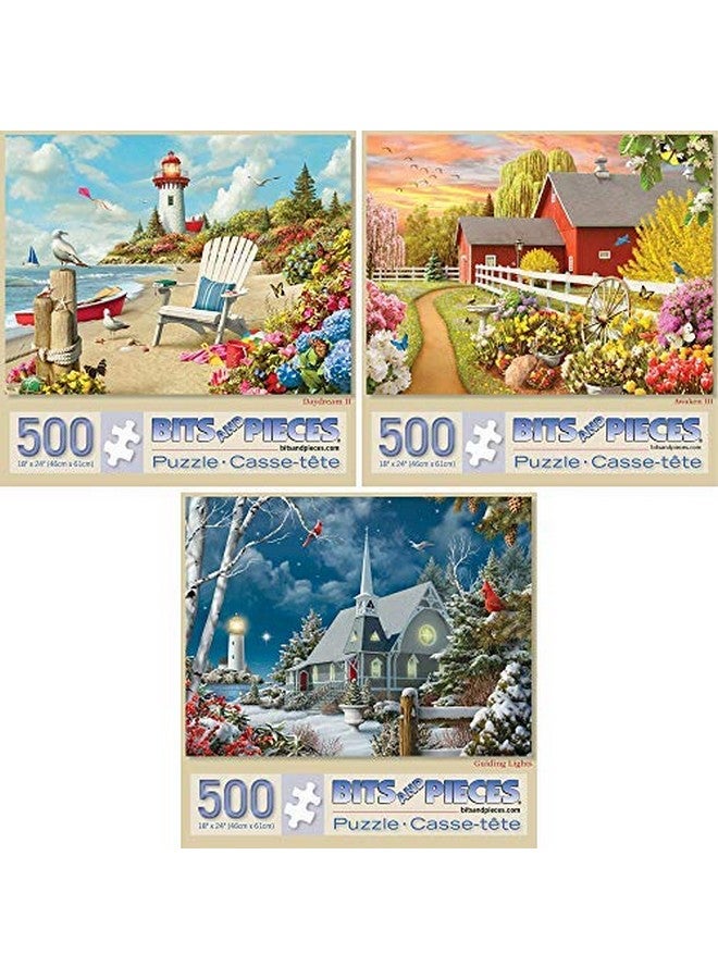 بيتس آند بيسيز ألغاز الصور المقطوعة للكبار - مجموعة قيمة من ثلاث قطع - ألغاز الصور المقطوعة Awaken وGuiding Lights وDaydream للفنان آلان جيانا - ألغاز الصور المقطوعة المكونة من 500 قطعة - 18 بوصة × 24 بوصة - Image 1