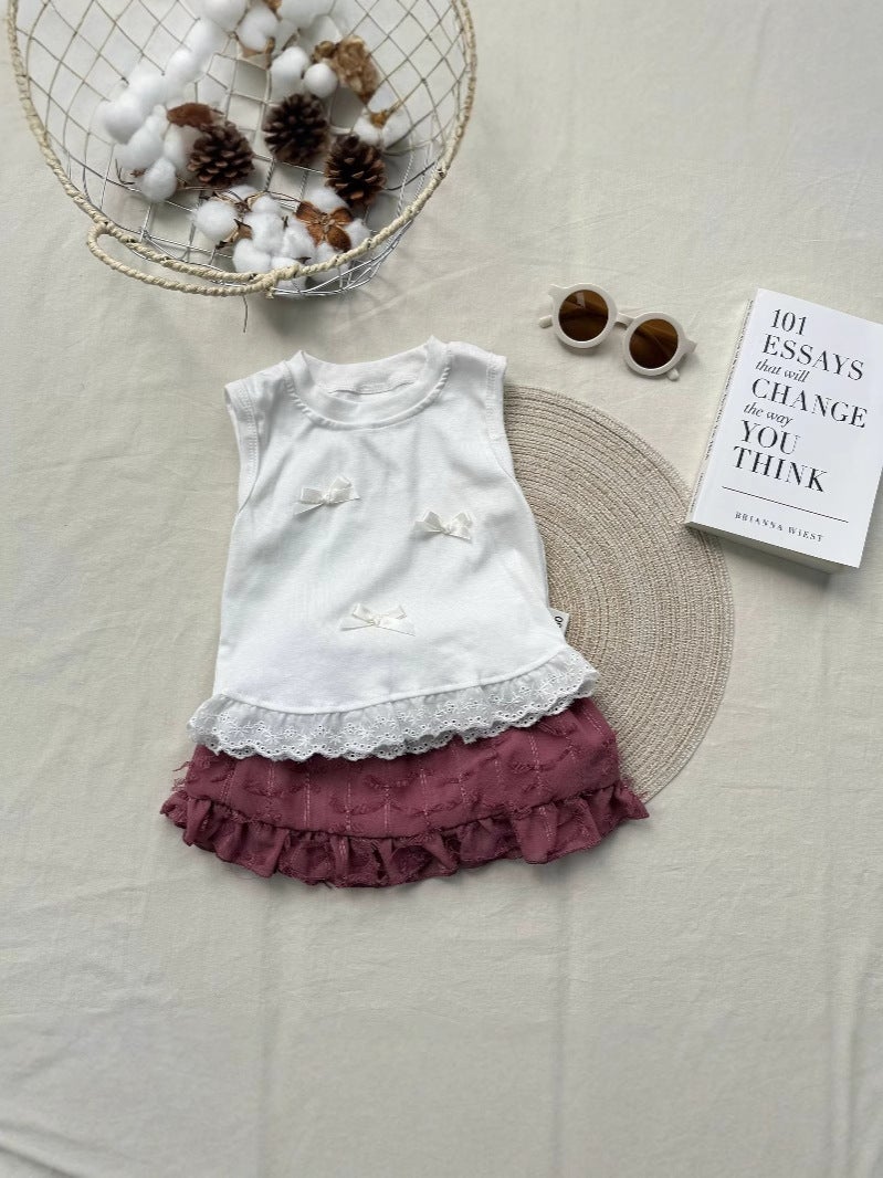 Korean Style Ins Lady Lace Skirt Sweet Bow Sleeveless Vest T Lace Summer Mix New Style - Image 4
