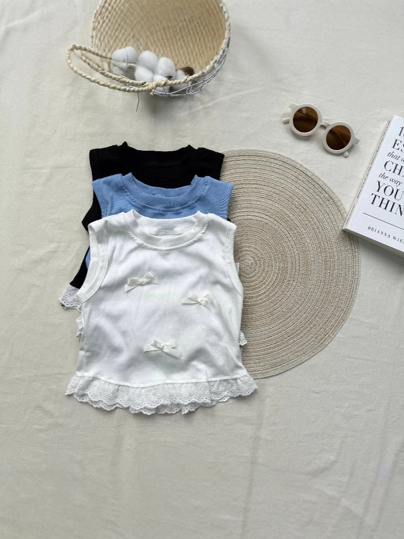 Korean Style Ins Lady Lace Skirt Sweet Bow Sleeveless Vest T Lace Summer Mix New Style - Image 2
