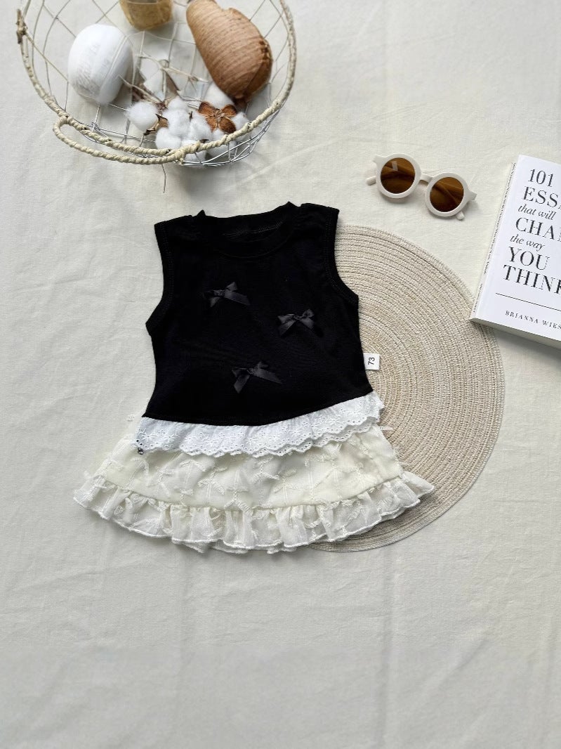 Korean Style Ins Lady Lace Skirt Sweet Bow Sleeveless Vest T Lace Summer Mix New Style - Image 3