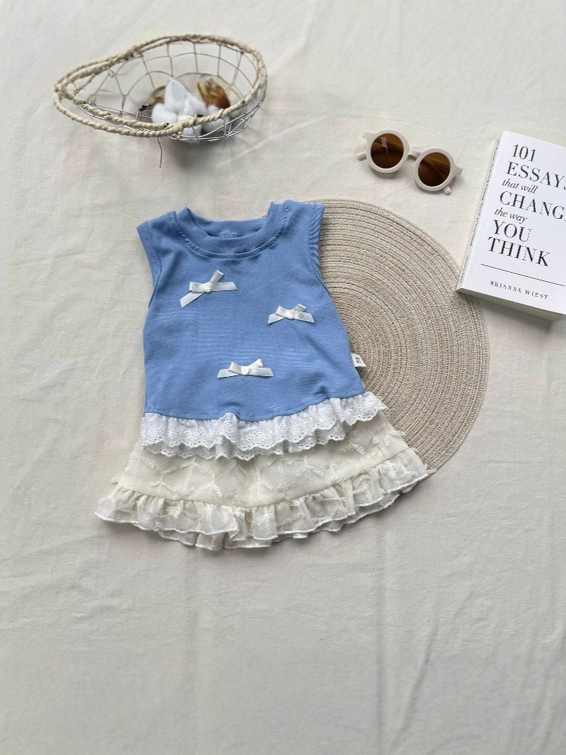 Korean Style Ins Lady Lace Skirt Sweet Bow Sleeveless Vest T Lace Summer Mix New Style - Image 5