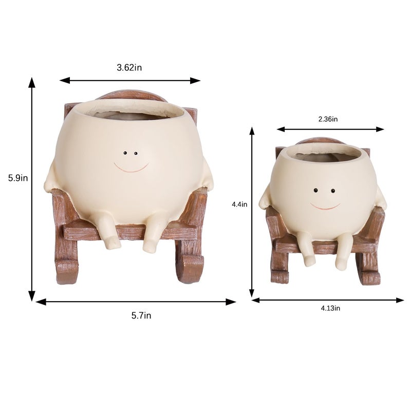 UMESONG Smily Face Planter Pot Cute Resin Flower Head Planters for Indoor Outdoor Plants Unique Sitting Rocking Chairs Succulent Pots for String of Pearls Plant Live Gift Ideals with Drainage Hole - Image 2
