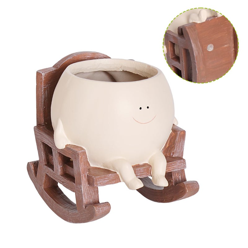 UMESONG Smily Face Planter Pot Cute Resin Flower Head Planters for Indoor Outdoor Plants Unique Sitting Rocking Chairs Succulent Pots for String of Pearls Plant Live Gift Ideals with Drainage Hole - Image 3