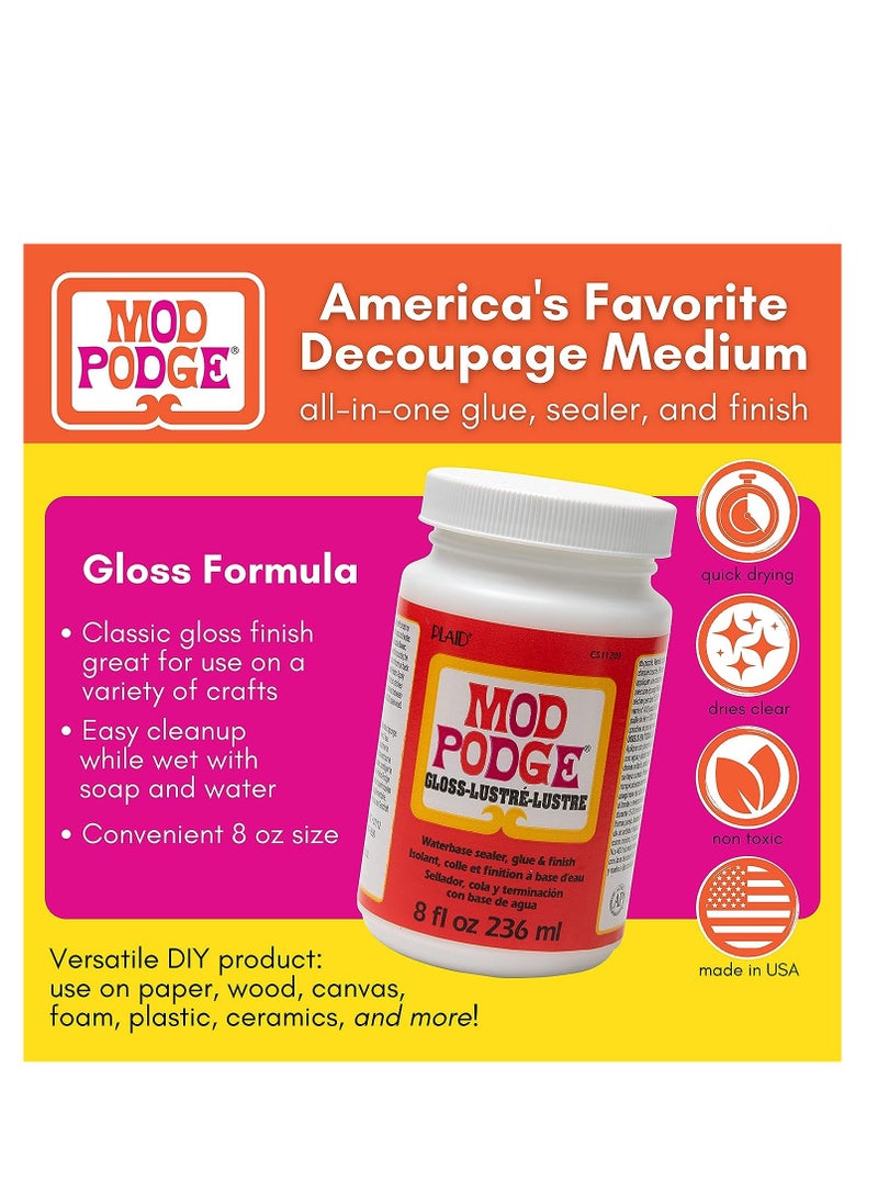 Mod Podge - Mod Podge Gloss Sealer, Glue & Finish: All-in-One Craft Solution- Quick Dry, Easy Clean, for Wood, Paper, Fabric & More. Non-Toxic - Craft with Confidence, Made in USA, 8 oz., Pack of 1 - Image 1