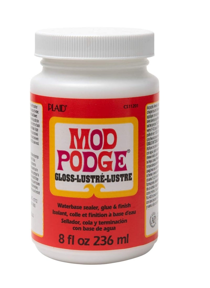 Mod Podge - Mod Podge Gloss Sealer, Glue & Finish: All-in-One Craft Solution- Quick Dry, Easy Clean, for Wood, Paper, Fabric & More. Non-Toxic - Craft with Confidence, Made in USA, 8 oz., Pack of 1 - Image 1