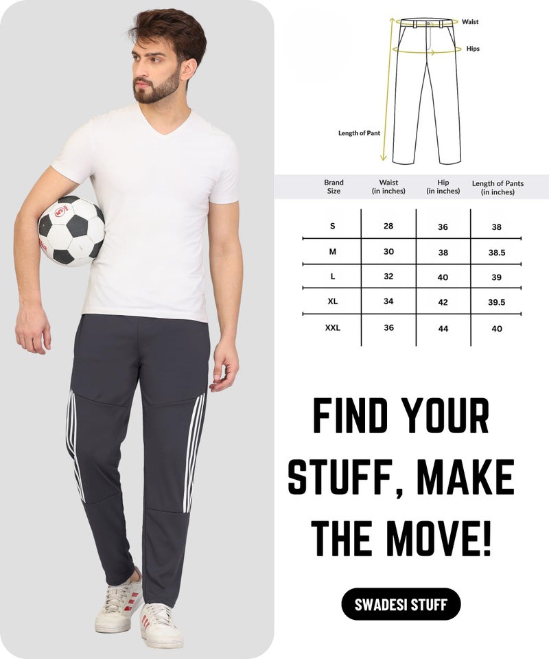 SWADESI STUFF Athletic Track Pants for Men with Zipper Pockets | Stylish Regular Fit Stretchable Joggers (in, Alpha, M, Regular, Grey) - Image 5