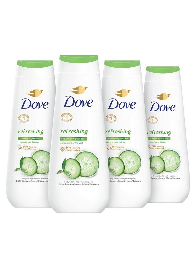دوف غسول الجسم دوف المنعش بالخيار والشاي الأخضر، 4 قطع، منظف منعش للبشرة يزيل البكتيريا بفعالية بينما يغذي بشرتك، 20 أونصة - Image 1