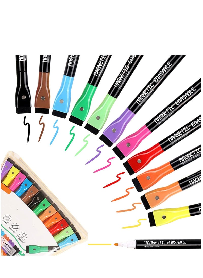 SYOSI Magnetic Whiteboard Marker with Erasers 12Colors Magnetic Dry Erase Markers Low Odor White Board Markers Fine Tip Pens for Kids Teacher Back to School Work on Classroom Office Calender - Image 2